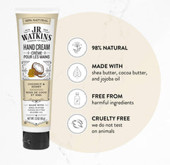 J.R. Watkins Hand Cream Coconut closeup texture reveals creamy hydration.