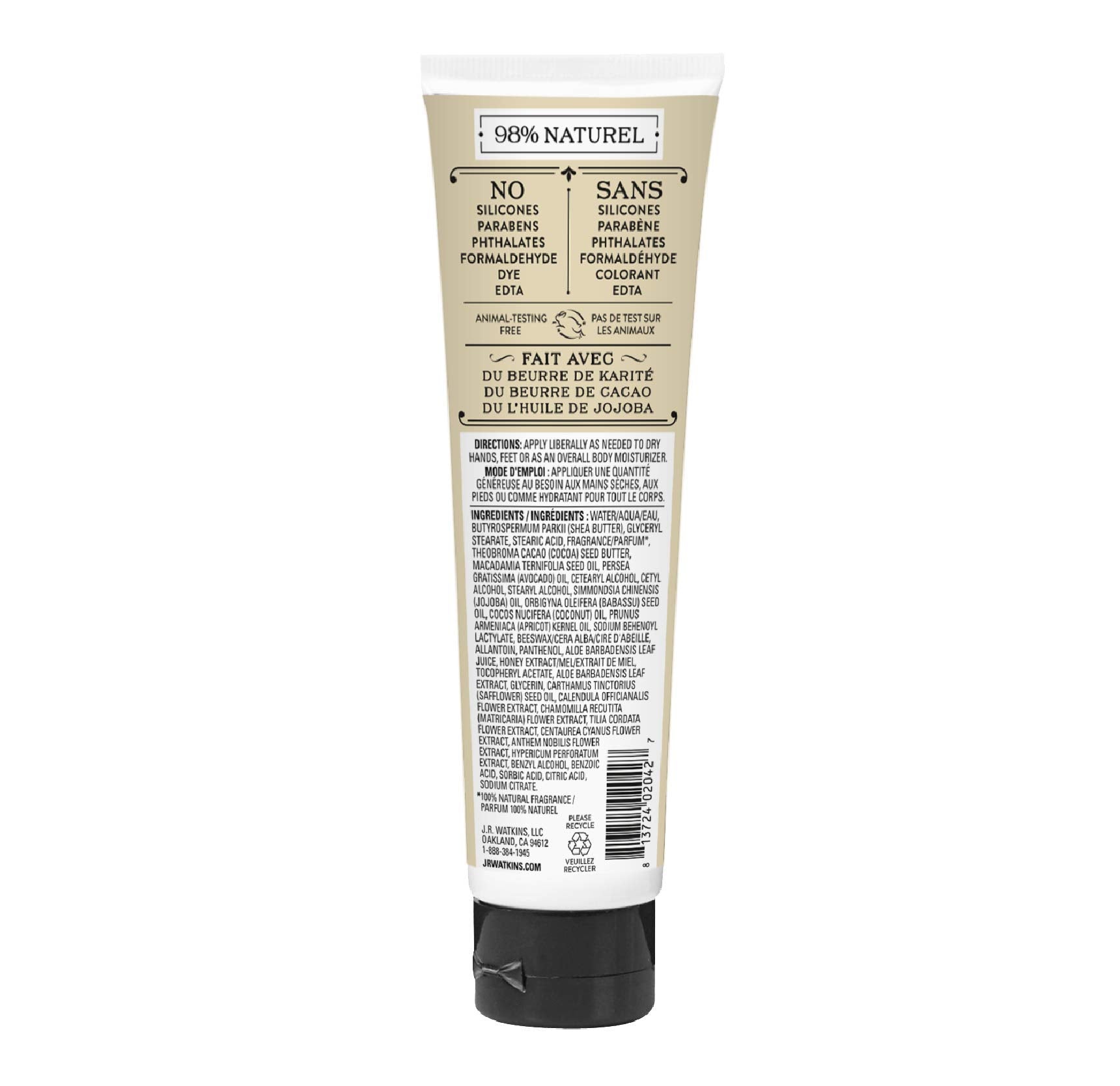J.R. Watkins Hand Cream Coconut usa-made label communicates heritage and authenticity.