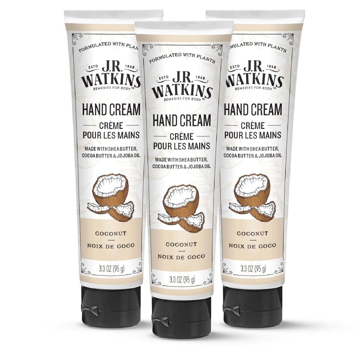 J.R. Watkins Natural Hand Cream coconut tube delivering rich hydration for soft hands