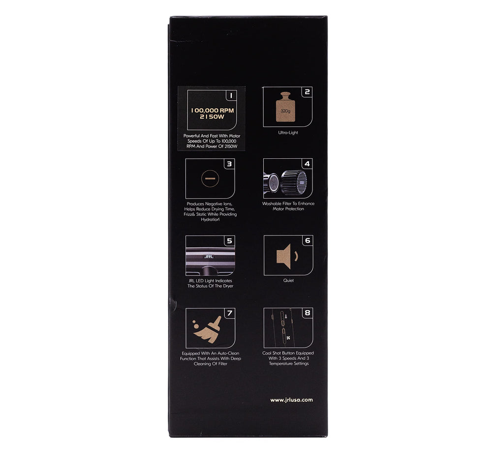 JRL Forte Pro Dryer accessories included deliver versatile styling with nozzles and diffuser.