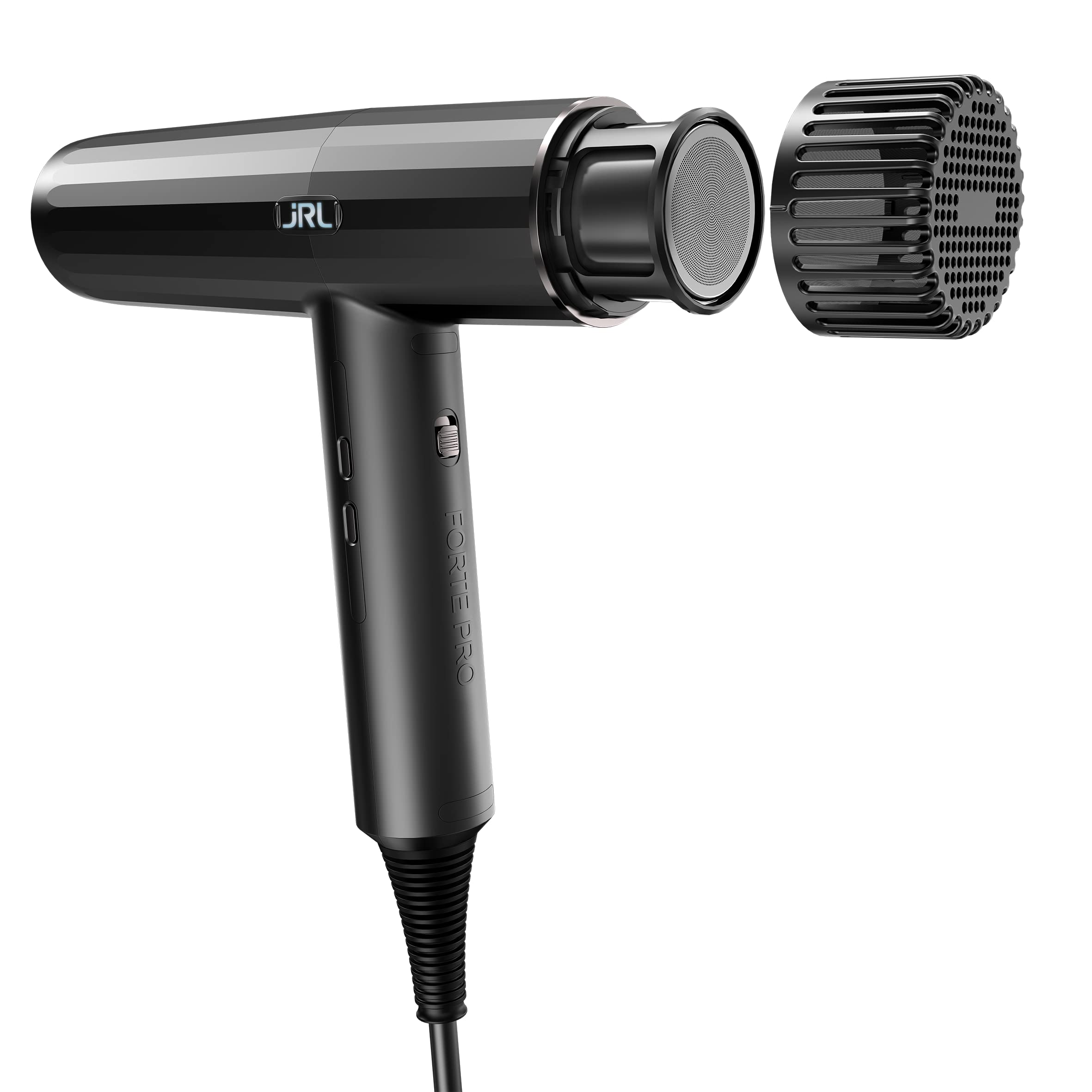 JRL Forte Pro Dryer with diffuser attached enables even airflow for smooth styling.