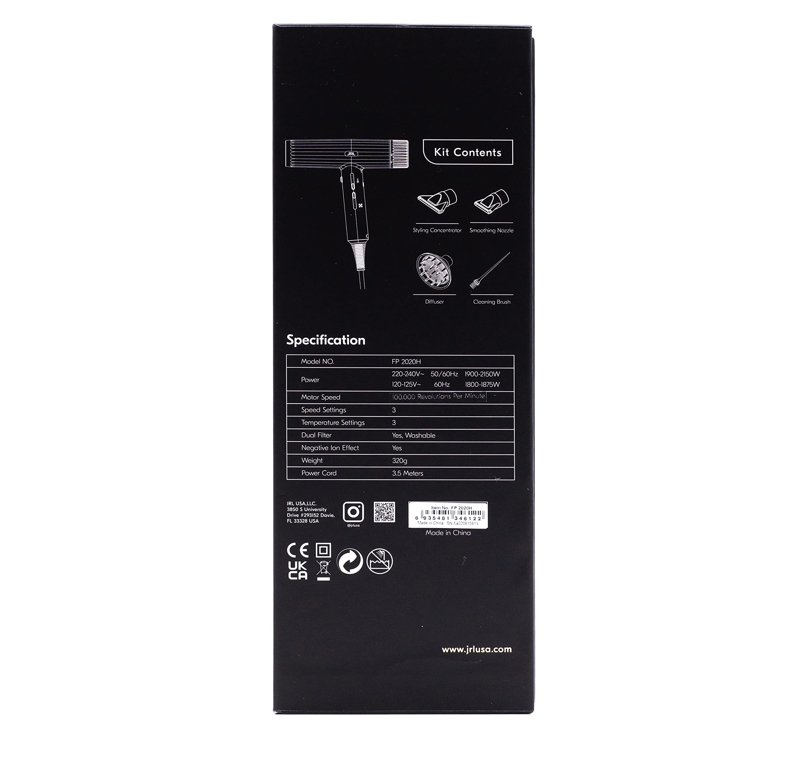 JRL Forte Pro Dryer washable filter protects the motor and extends life.