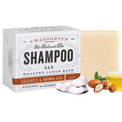 J.R.LIGGETT'S coconut-argan-shampoo-bar front view shows natural cleansing for healthier-looking hair.