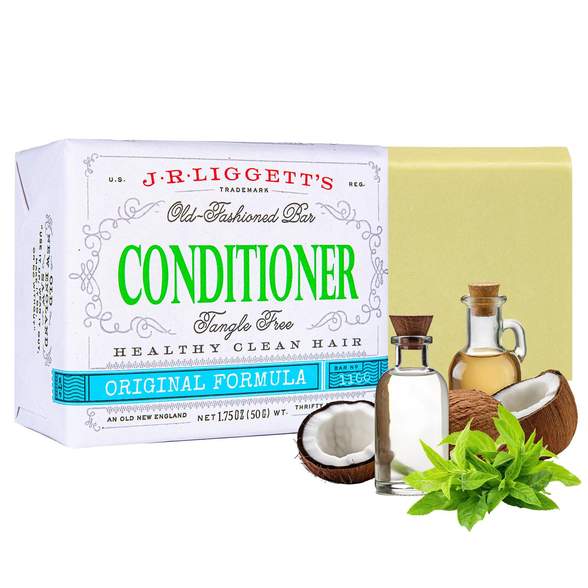J.R.LIGGETT'S conditioner bar original formula packaging shows travel-friendly design with preserved freshness.