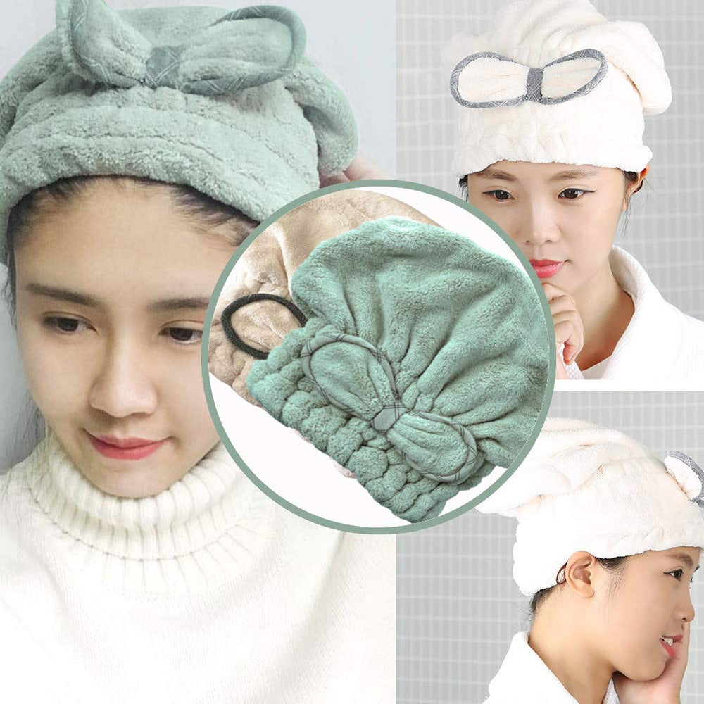 Jseng new-upgrade-drying-cap-on-head demonstrates oversized comfort and one-size-fits-all fit.