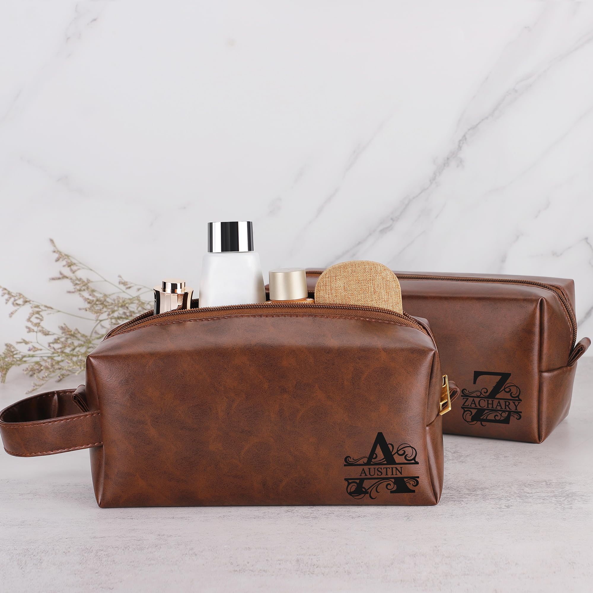 JSENGIFT Initial M bag interior space supports organized toiletries on trips