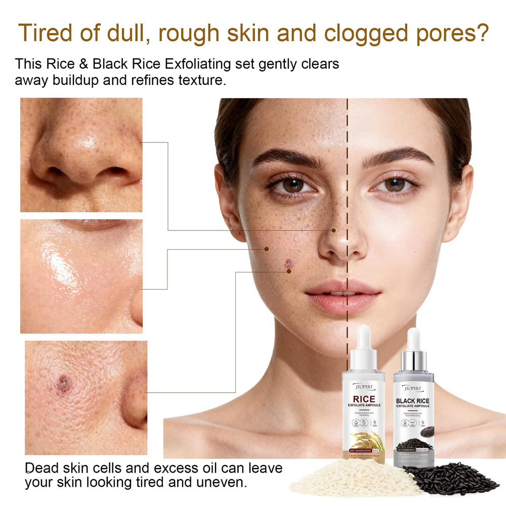 Jtopyrt Glow Black Rice Exfoliate Ampoule bottle demonstrates deep cleansing for balanced pores.