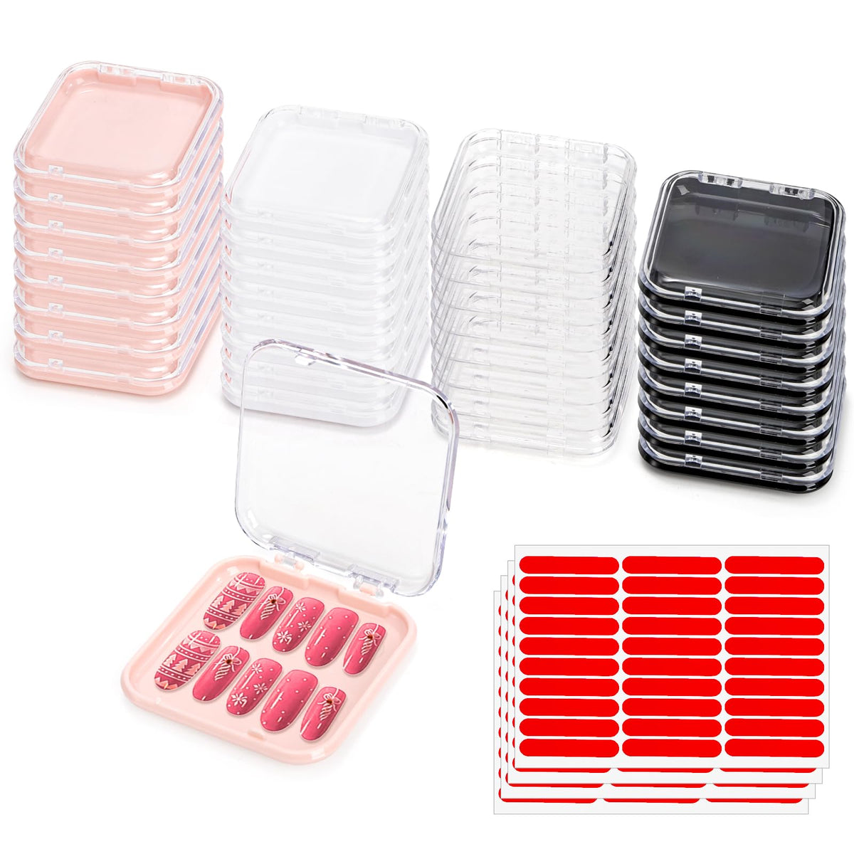 Jucoan 32-pack nail boxes displayed in four colors for organized salon shelving and easy access