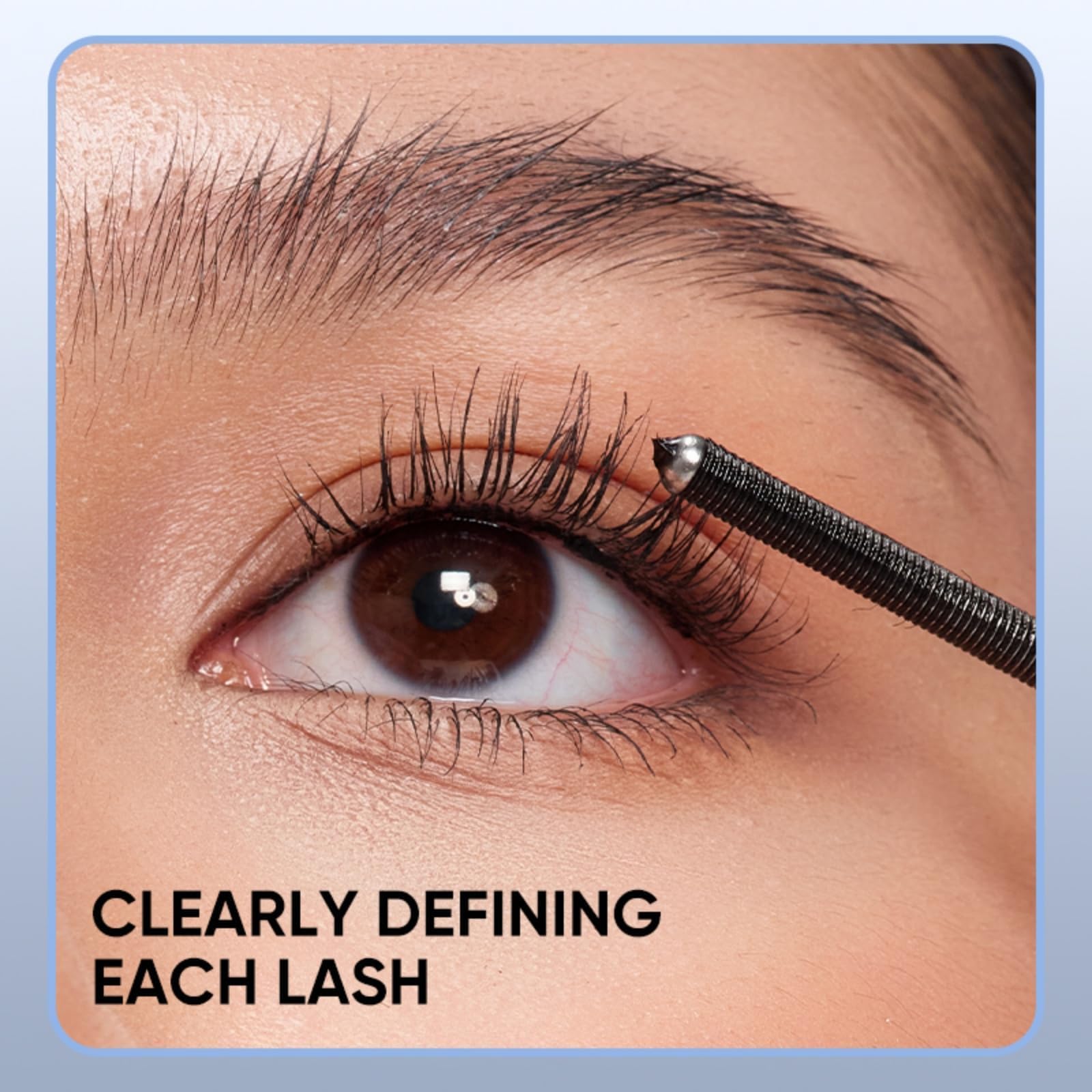 JUDYDOLL 3D Curling Eyelash Iron Mascara waterproof cap demonstrating smudge-proof wear.
