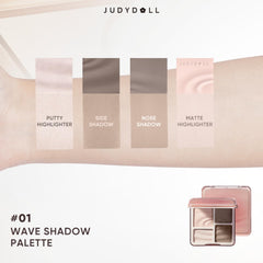 JUDYDOLL Highlight Contour Palette open lid showing 4 shade pans for customizable looks.