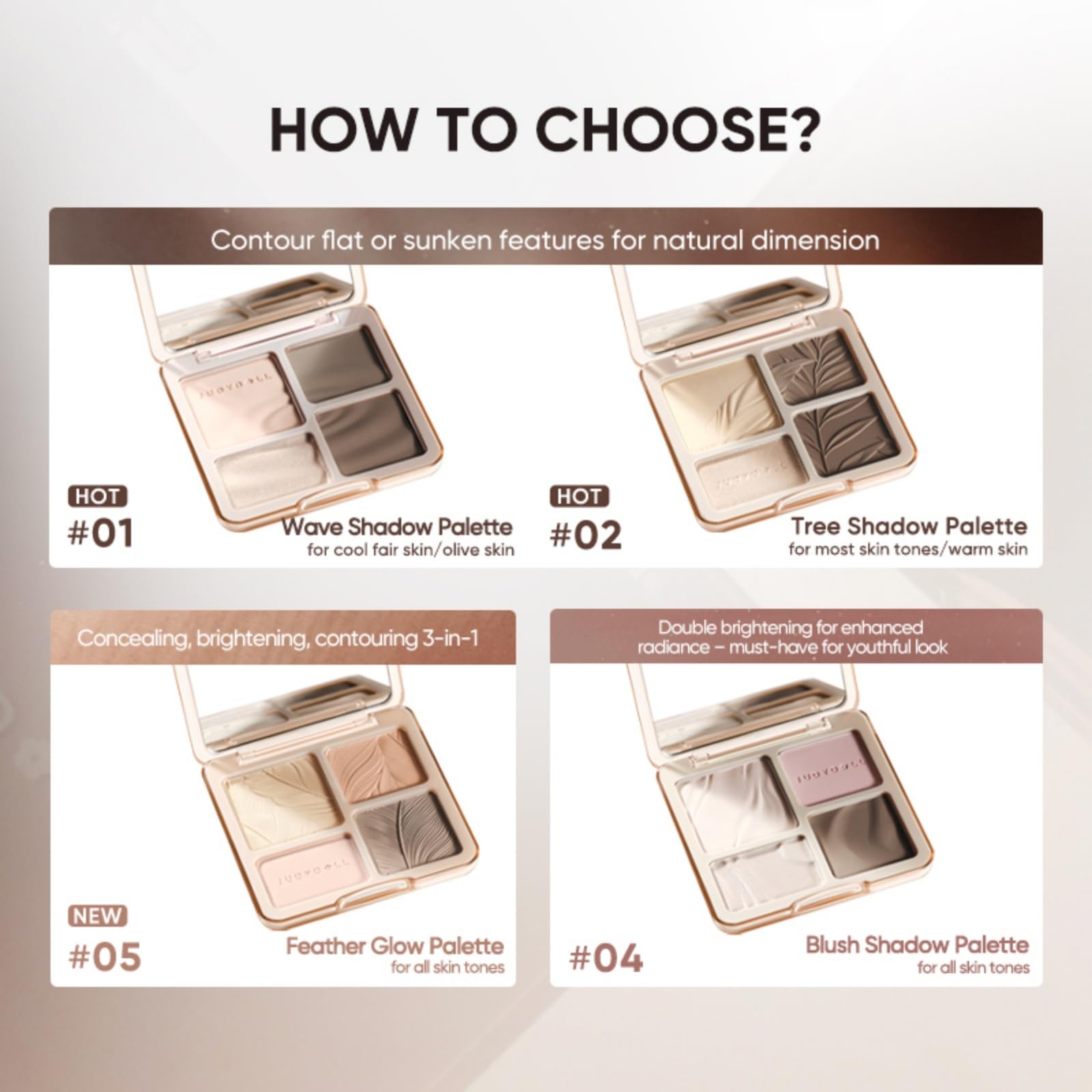 JUDYDOLL Highlight Contour Palette creamy powder close-up texture.