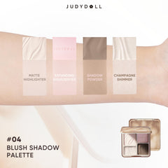 JUDYDOLL Highlight Contour Palette swatches reveal creamy, blendable powders for seamless daily shading and highlighting.