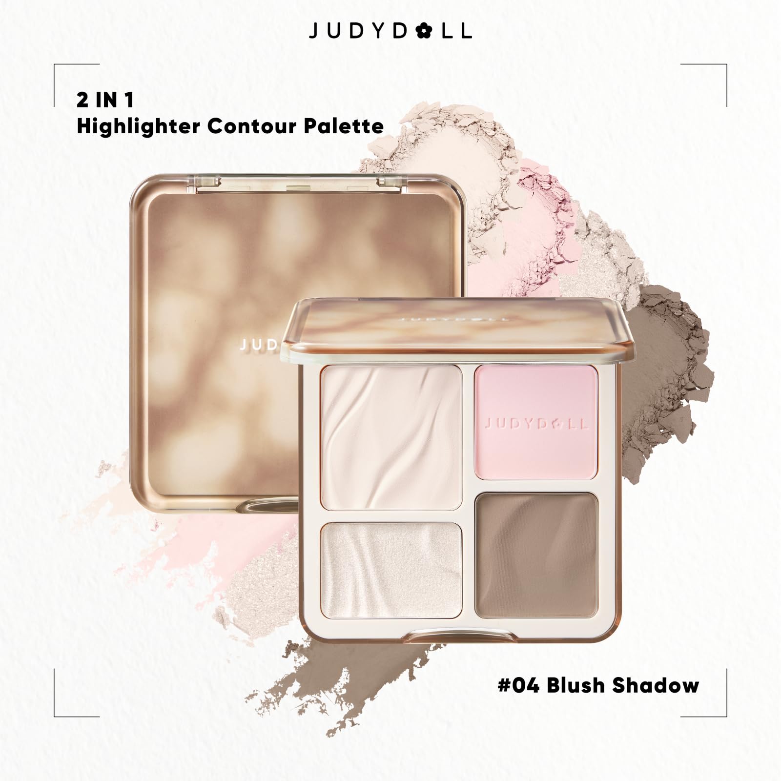 JUDYDOLL sleek mirrored compact open for convenient on-the-go touch-ups.