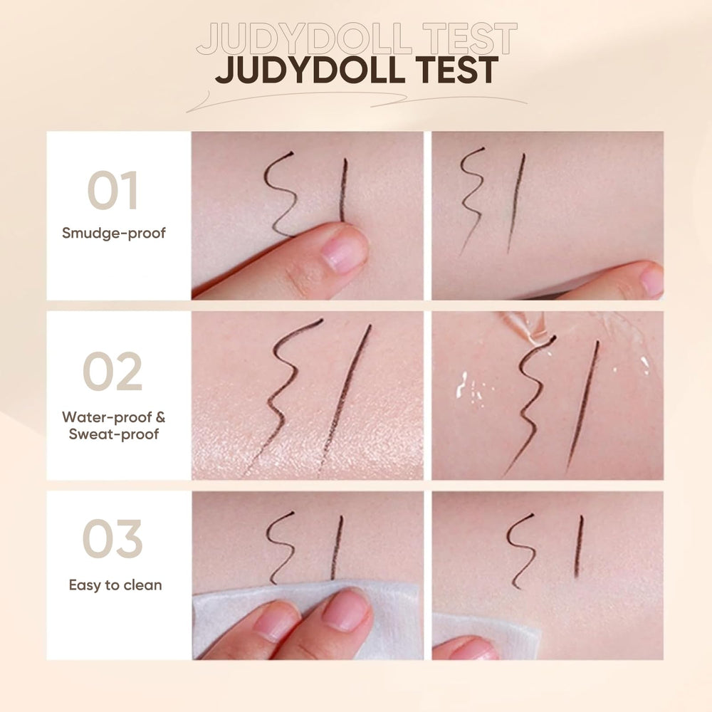JUDYDOLL Ultra-Fine Eyeliner precise line for clean eye makeup definition.