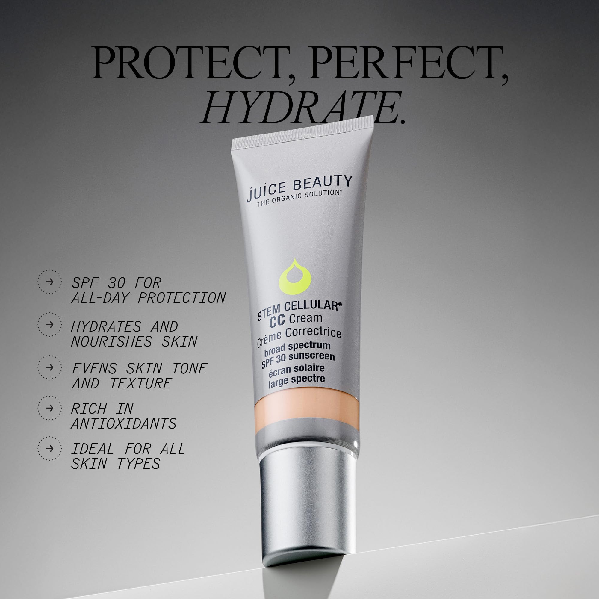 Juice Beauty Stem Cellular CC Cream packaging highlights vegan cruelty-free credentials.