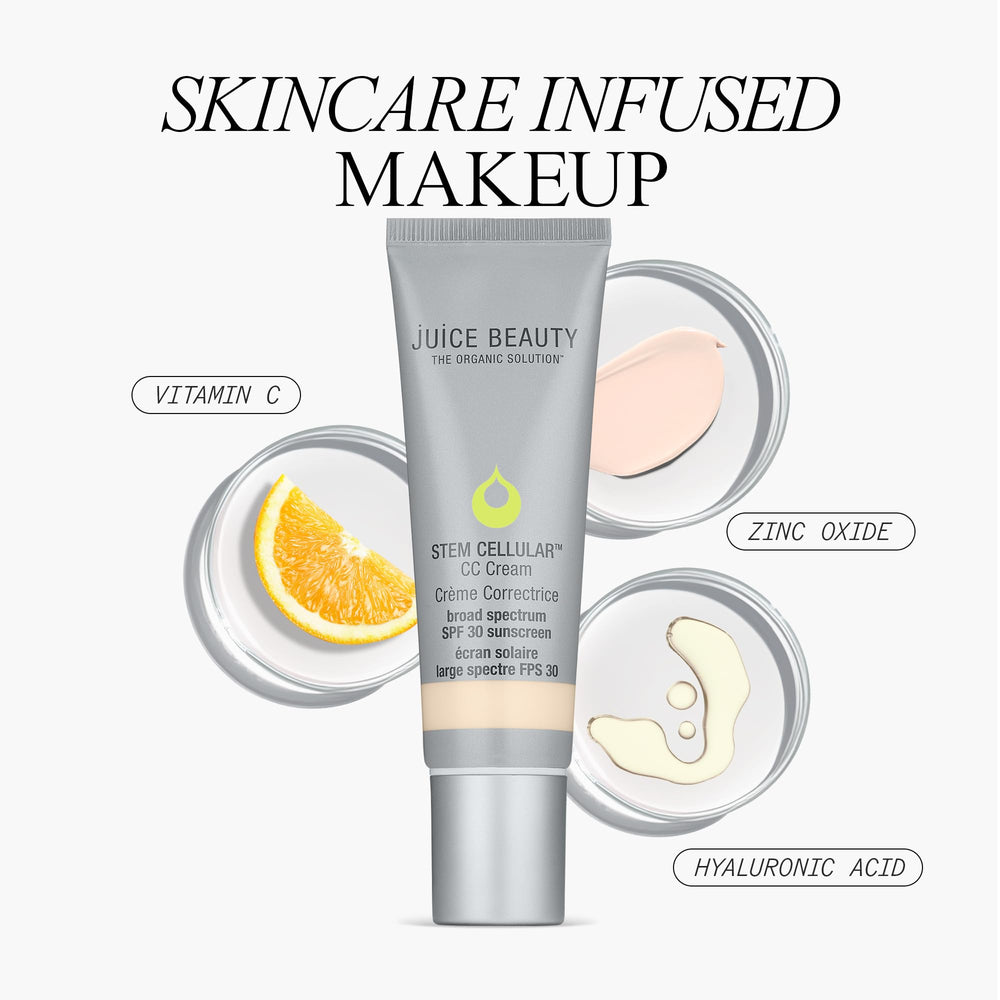 Juice Beauty Stem Cellular CC Cream swatch closeup shows natural glow finish for everyday wear.