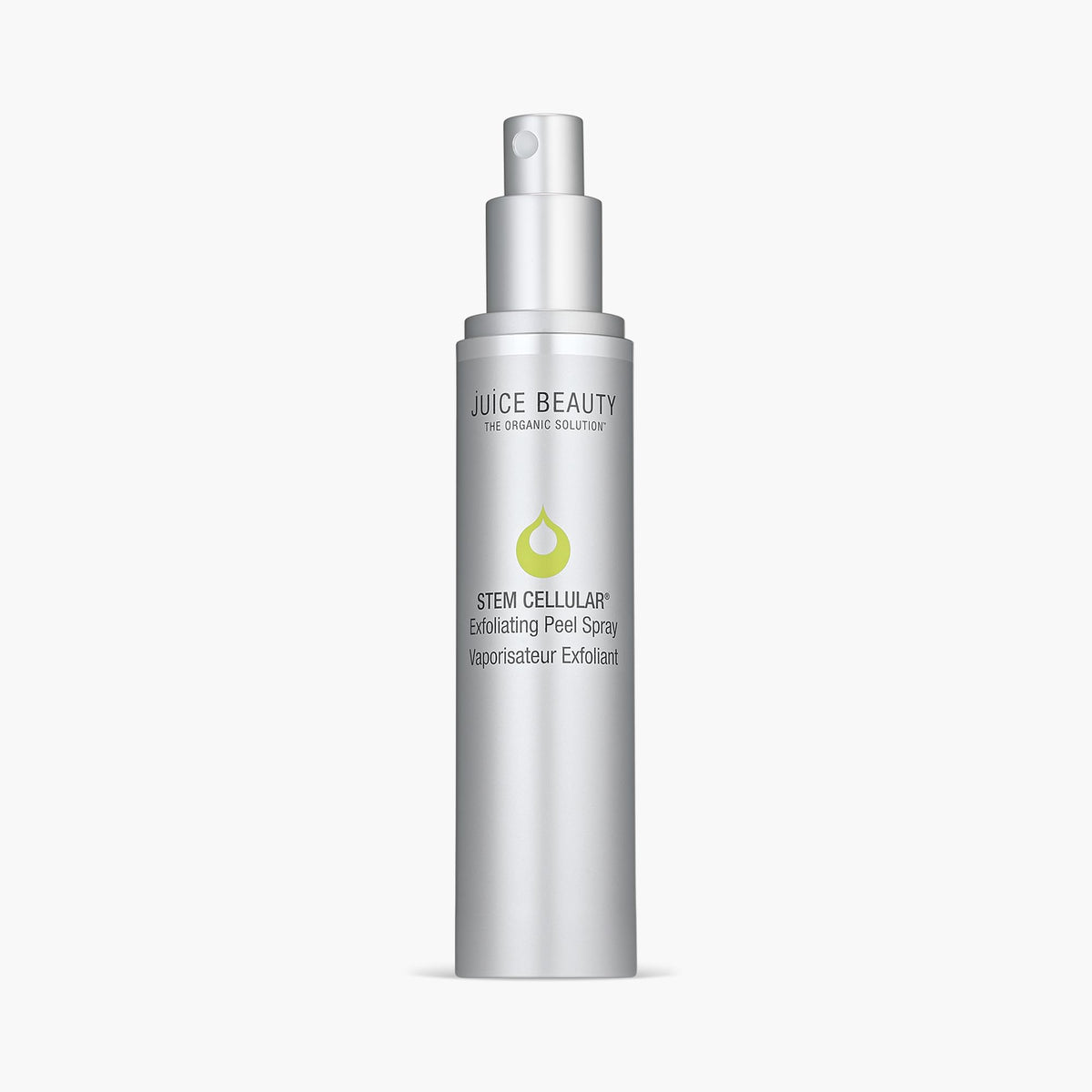 Juice Beauty Stem Cellular Exfoliating Peel Spray bottle shows instant exfoliation for smoother skin.