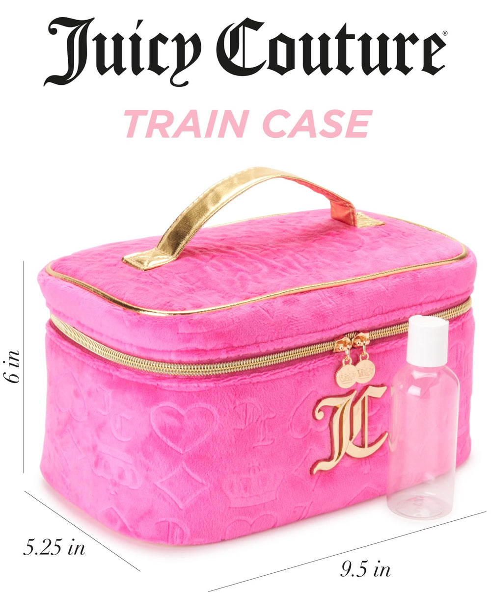 Juicy Couture hot pink makeup bag interior organizer keeps cosmetics sorted on the go.