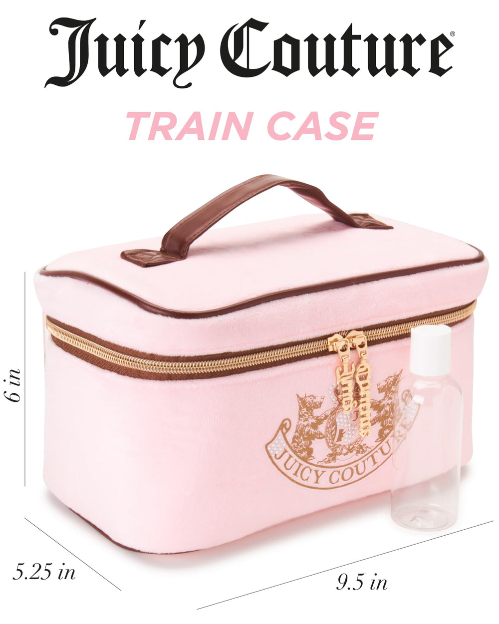Juicy Couture travel essentials bag interior organized for brushes and cosmetics.