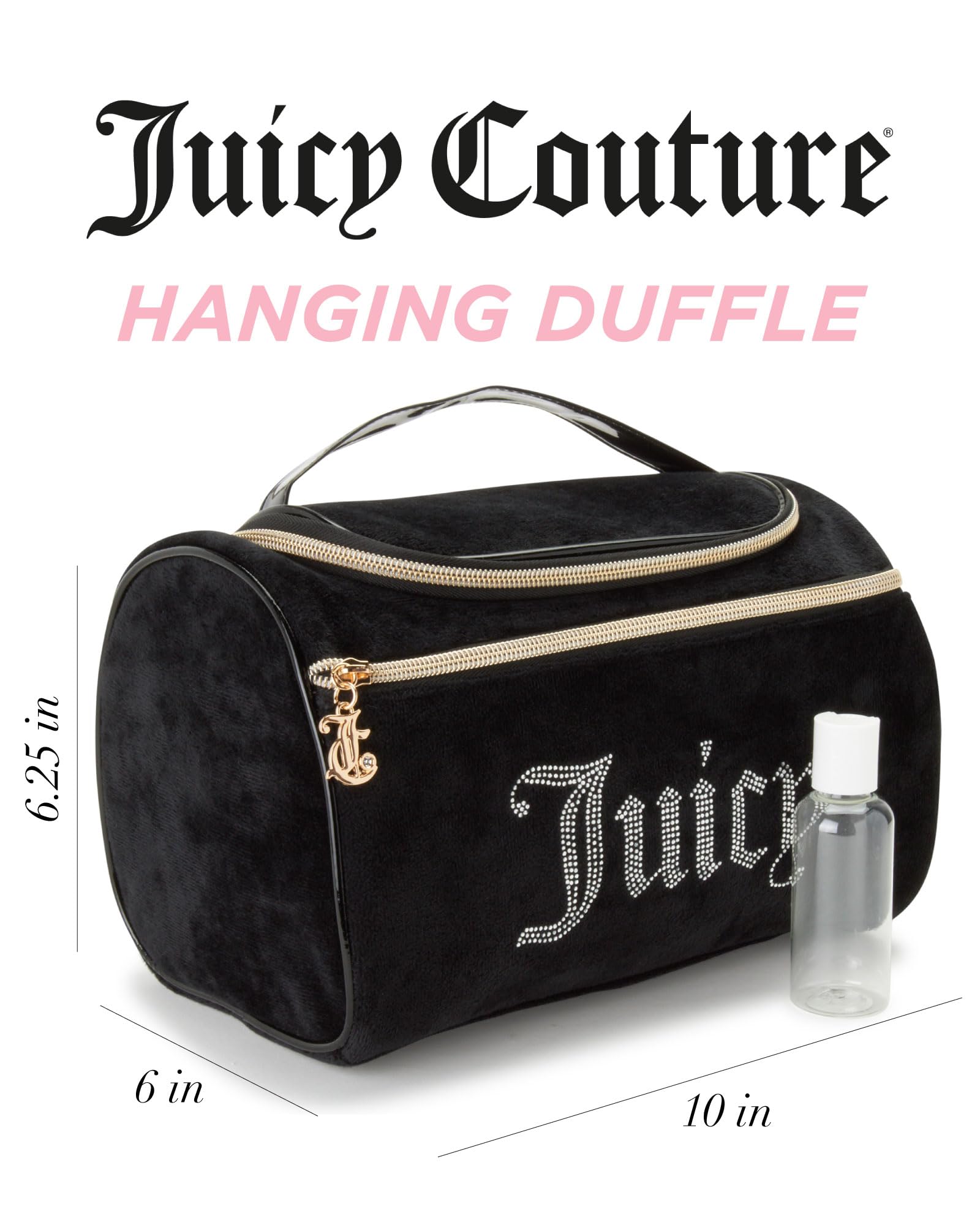 Juicy Couture cosmetics organizer interior lining keeps brushes and bottles neatly arranged.