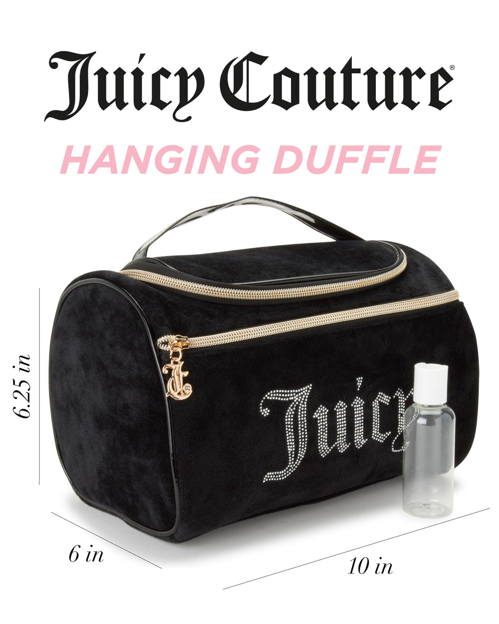 Juicy Couture cosmetics organizer interior lining keeps brushes and bottles neatly arranged.