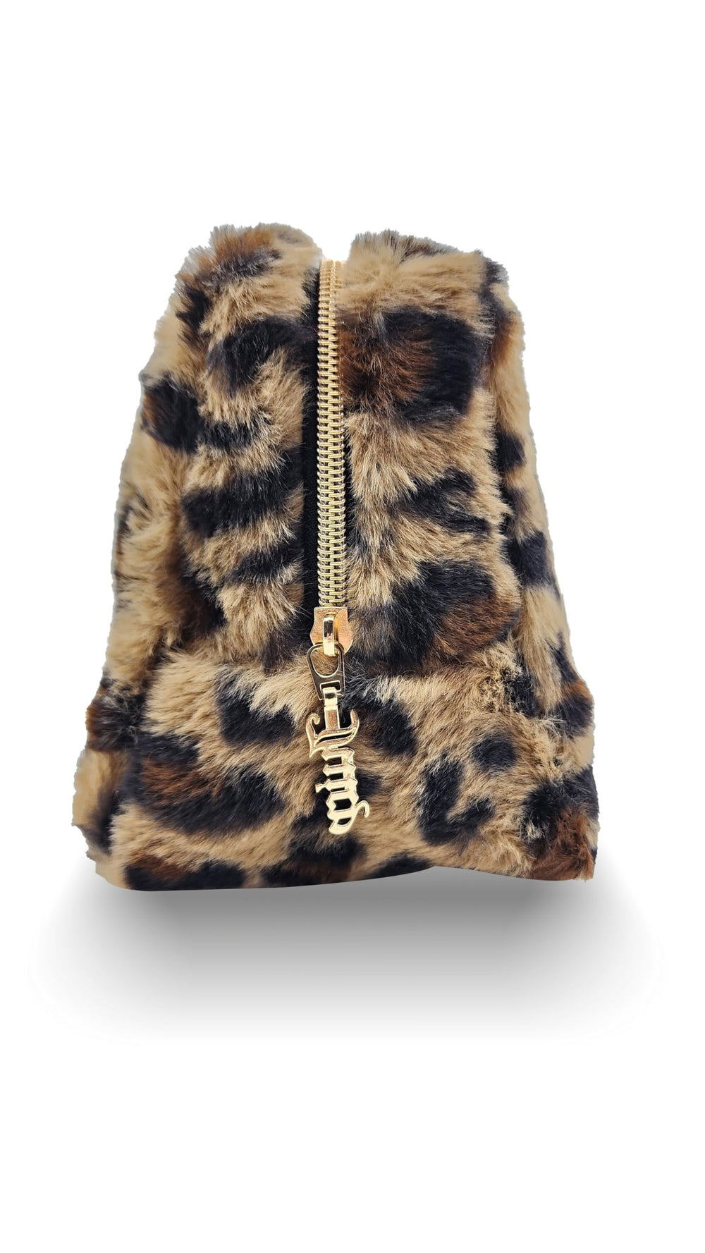Juicy Couture interior-lined makeup bag keeps brushes and bottles neatly arranged on trips.