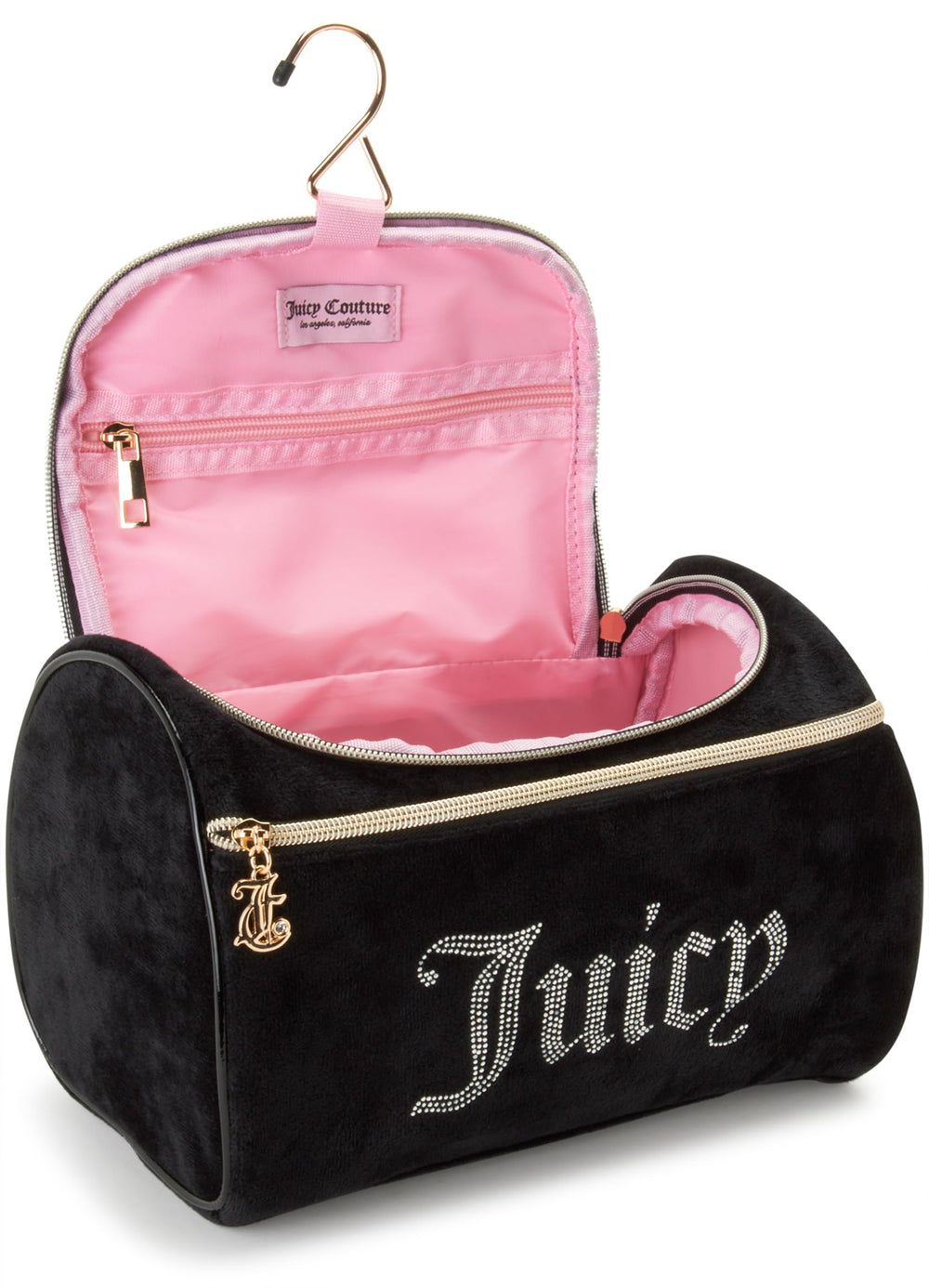 Juicy Couture spacious 10x6x6 inch bag keeps cosmetics organized on trips.