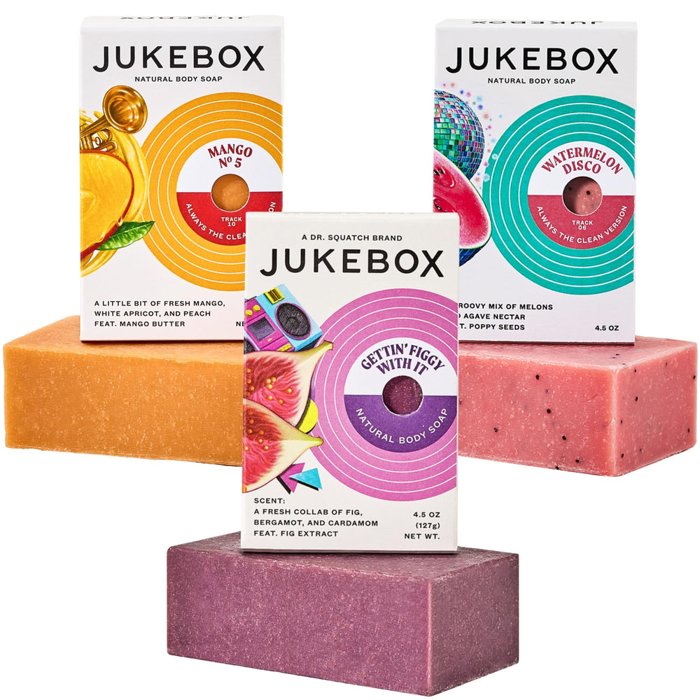 JUKEBOX Watermelon Disco bar with a bright swirl, delivering a refreshing cleanse for all skin types.