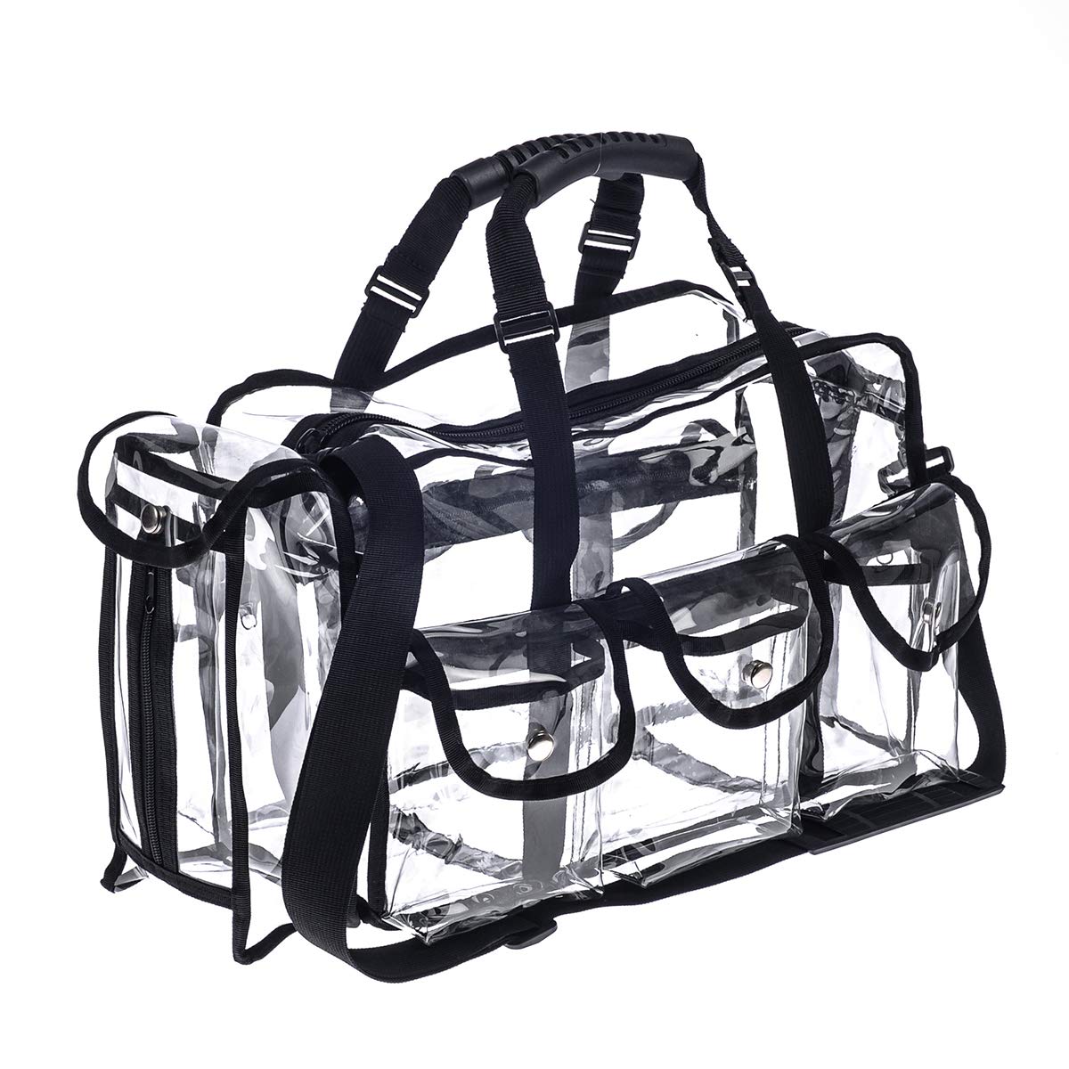 Jula Vance clear PVC makeup kits organizer front view for quick access on set.