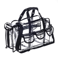 Jula Vance clear PVC makeup kits organizer front view for quick access on set.