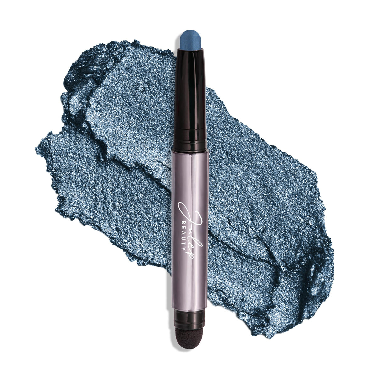 Julep Eyeshadow 101 Sapphire Shimmer compact close-up shows jewel-toned blue shimmer for bold looks.