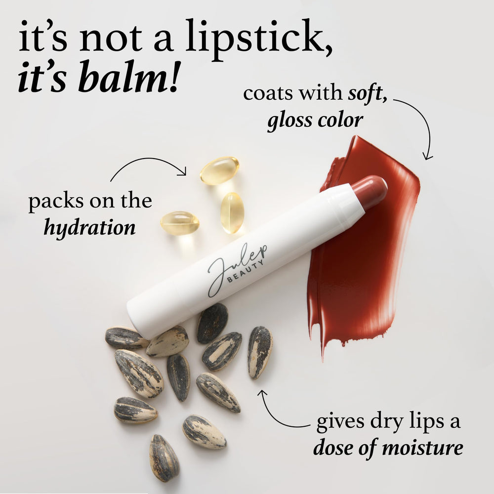 Julep It's Balm Tint Cinnamon Raisin tube showcases twist-up design for quick color.