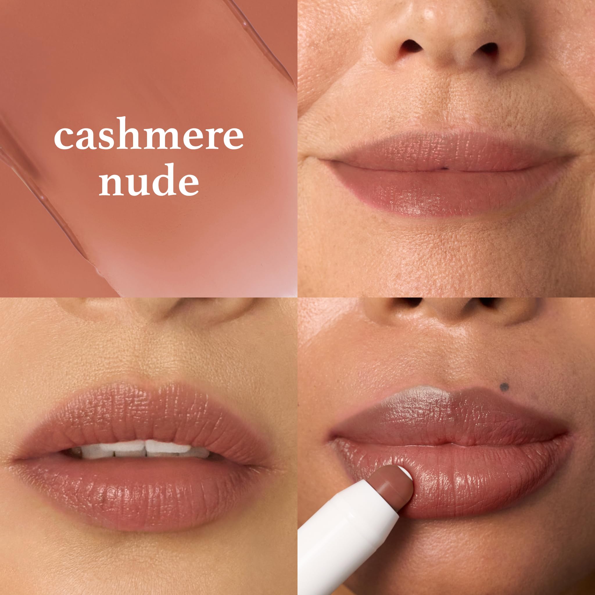 Julep It's Balm Tint Trio Cashmere Nude swatches for everyday glossy nude look.