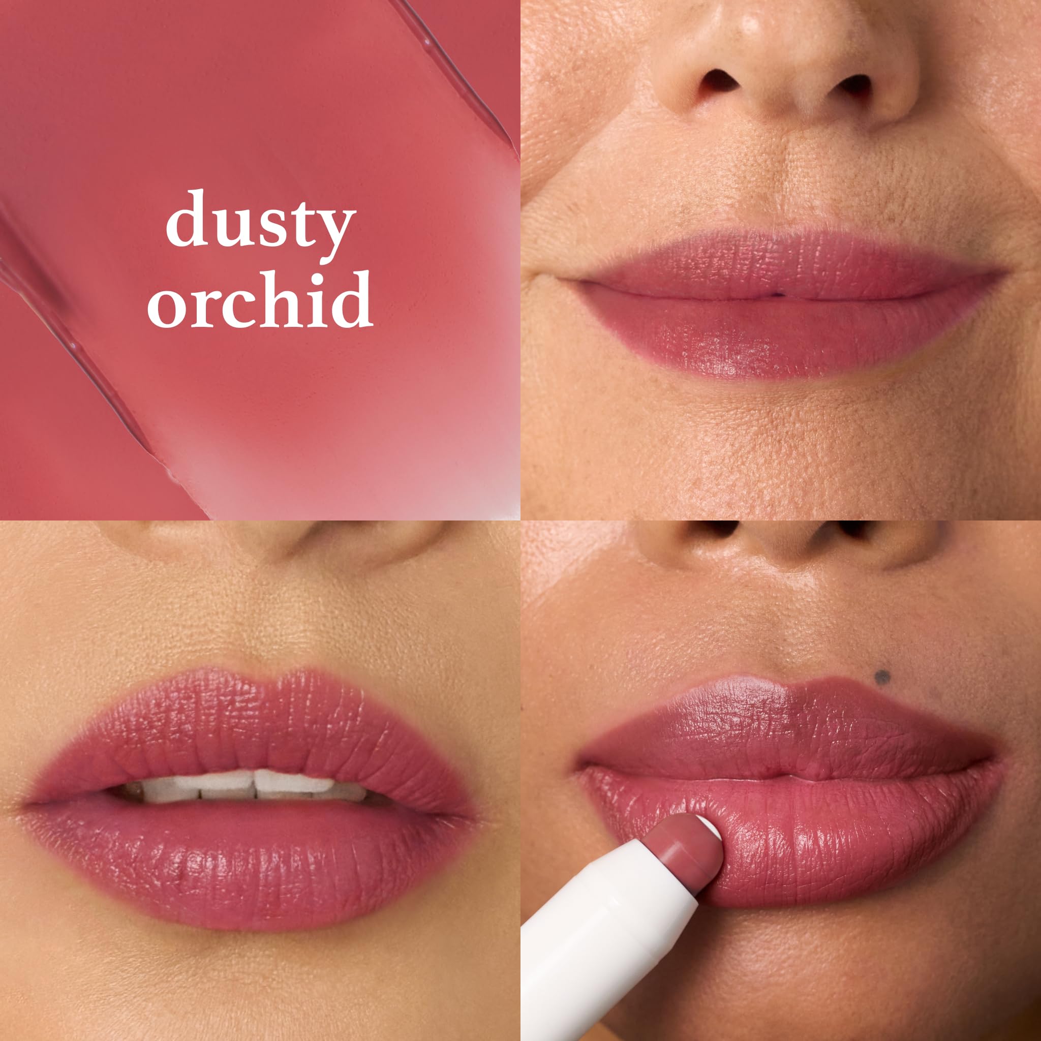 Julep It's Balm Tint Trio Dusty Orchid swatches with soft pink shimmer.
