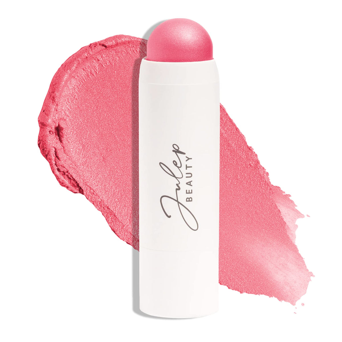 Julep Skip The Brush blush stick peony pink on cheek for buildable glow.