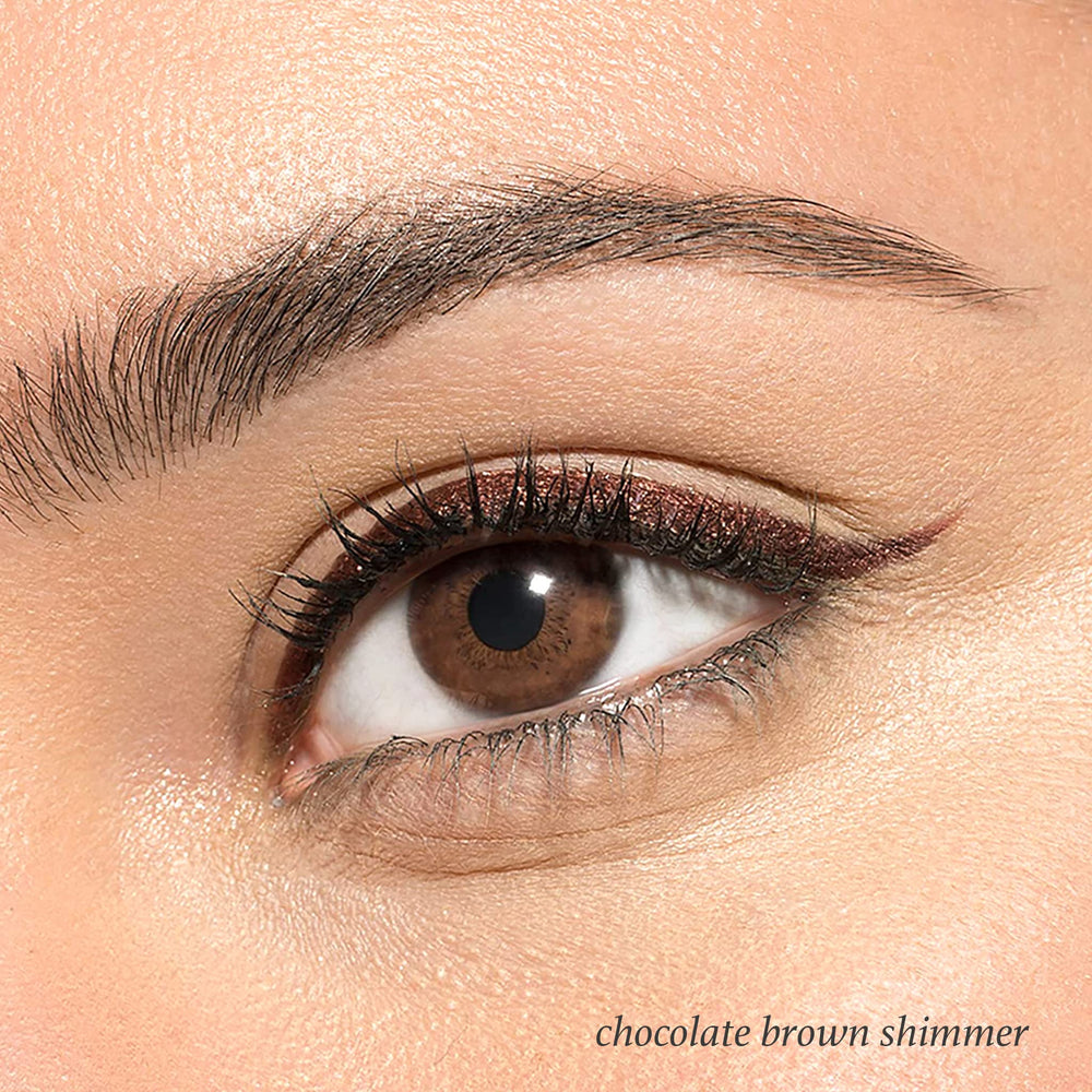 Julep When Pencil Met Gel eyeliner Chocolate Brown Shimmer application detail shows precise line