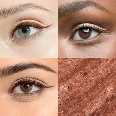 Julep When Pencil Met Gel toasted brown shimmer on eyelid for smudge-proof wear.
