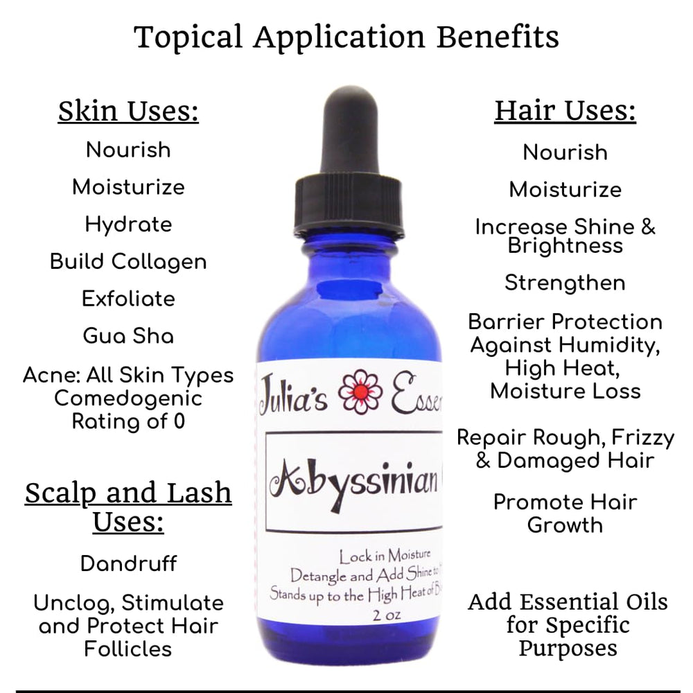 Julia's Essentials Abyssinian oil dropper bottle for precise application and effortless nourishment.