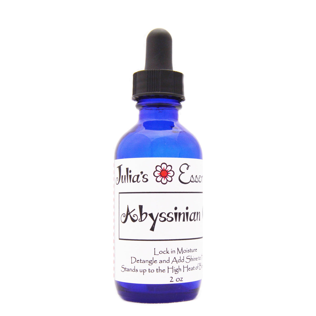 Julia's Essentials Abyssinian oil bottle packaging showcases premium skincare hydration.