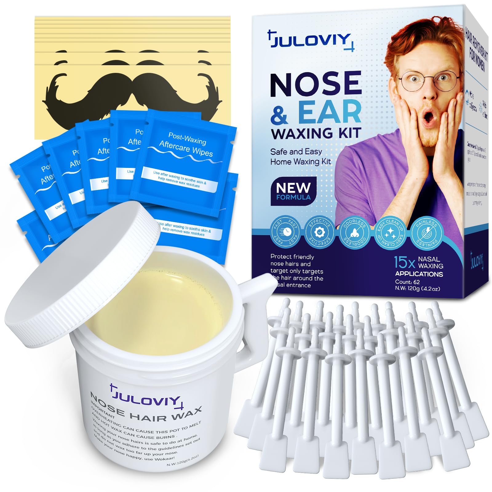 Juloviy nose wax 120g jar for painless nasal hair removal and smoother skin