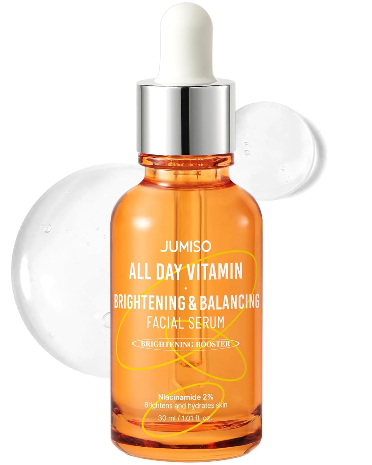 JUMISO All Day Vitamin Serum bottle close-up highlighting sleek design for daily skincare.