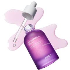 JUMISO Niacinamide 10 Serum bottle closeup promotes even skin tone.