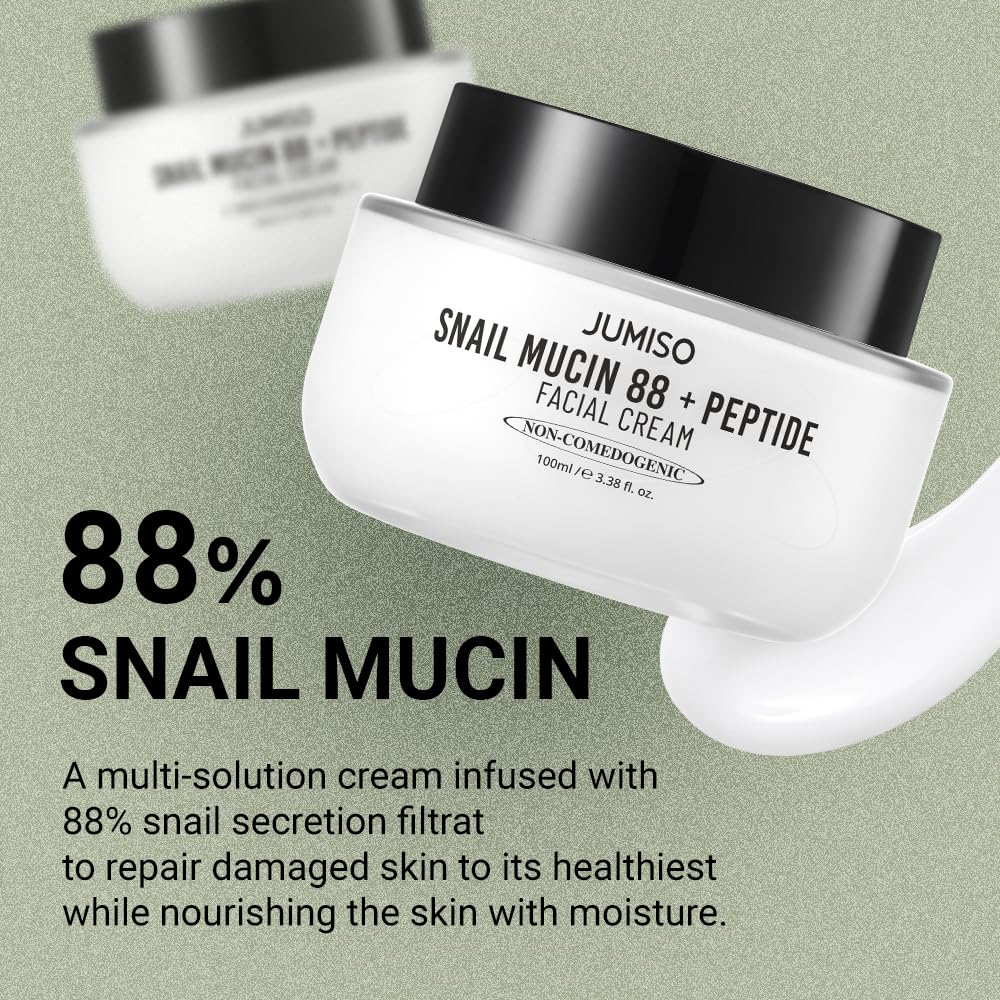 JUMISO Snail Mucin 88 Cream applied to face for quick absorption