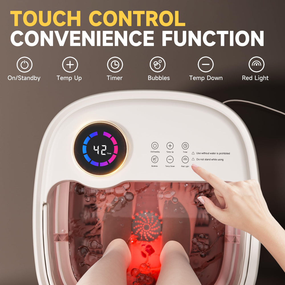 Junatuqiu Foot Spa Red Light Therapy emits calming warmth to unwind after work.