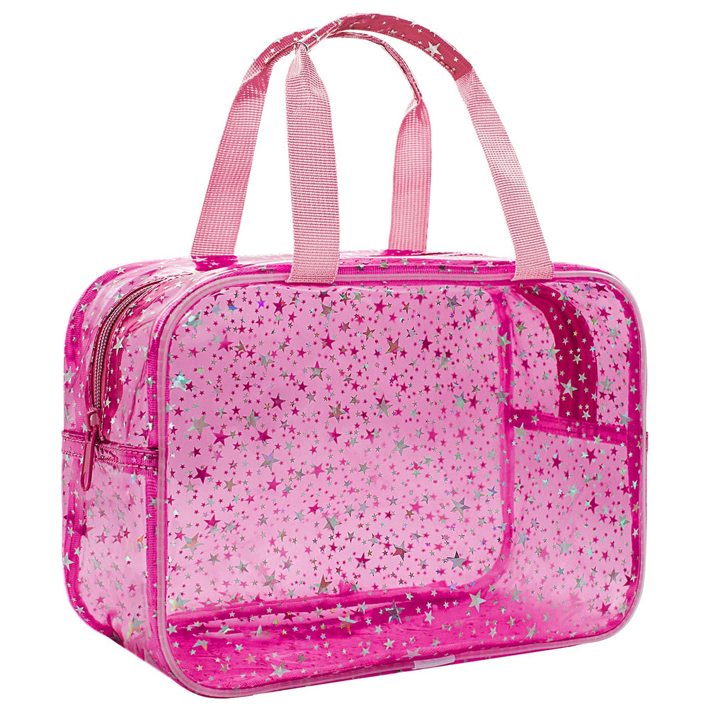 Junesters Clear Red Star makeup bag with star pattern for quick travel organization