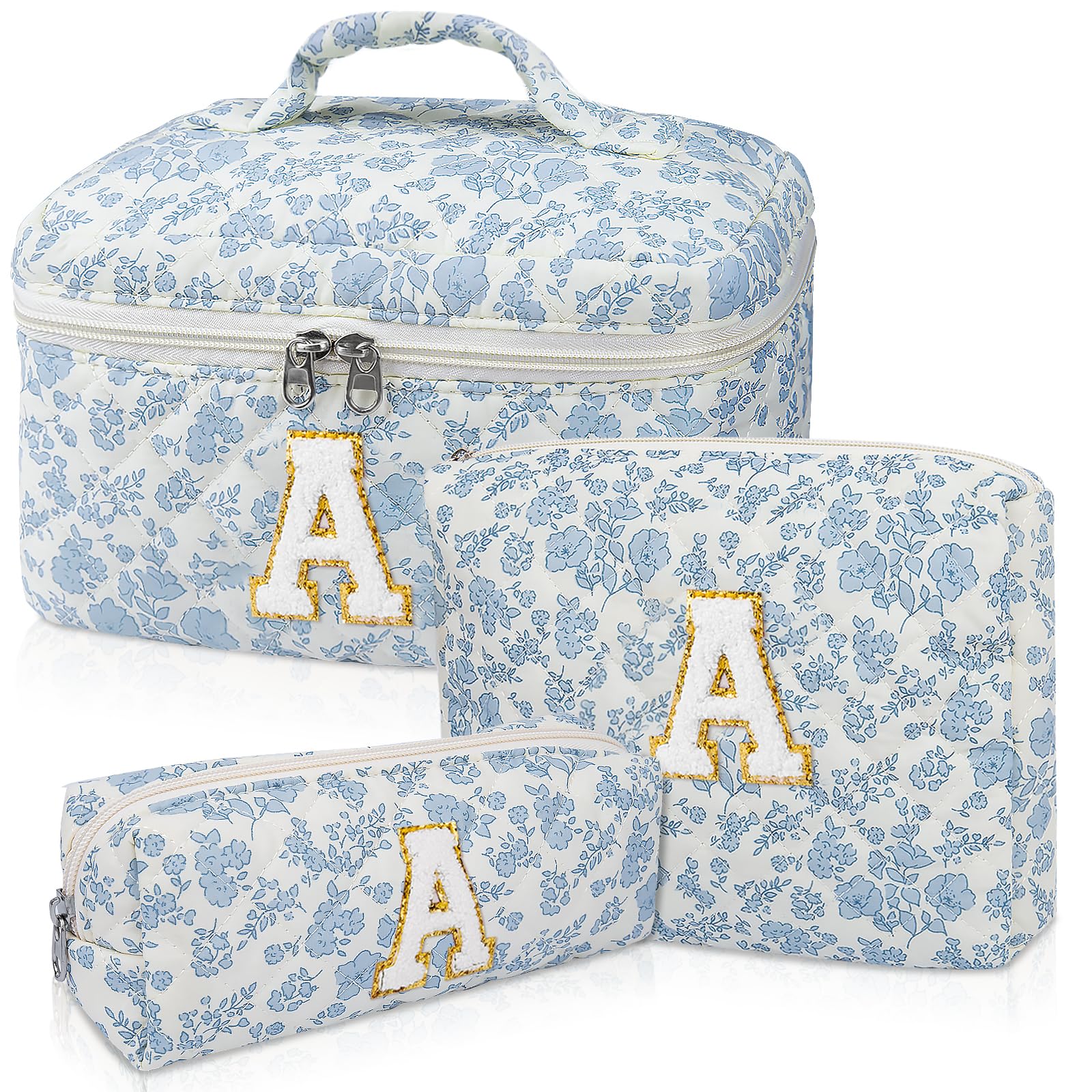 Junesters initial makeup bag large with floral print for organized vanity storage