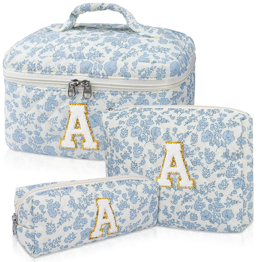 Junesters initial makeup bag large with floral print for organized vanity storage