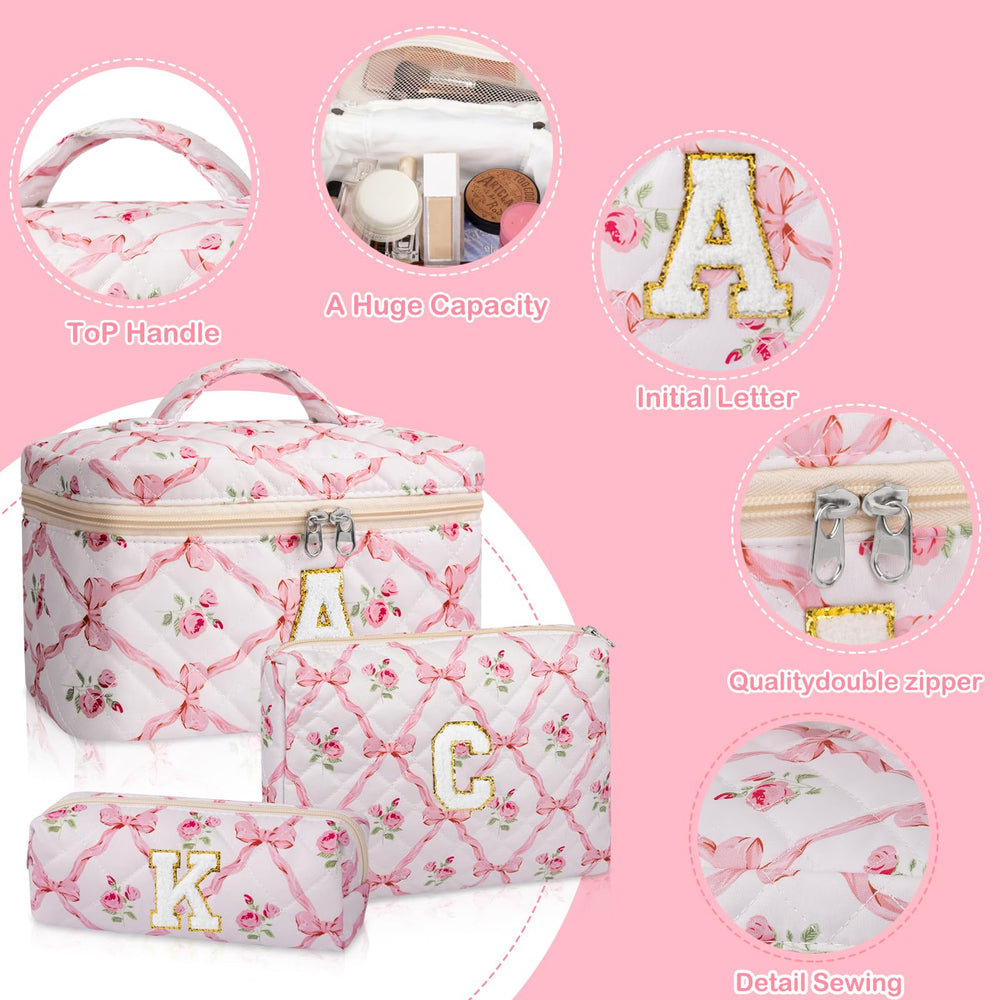 Junesters makeup bag set with different sizes helps organize cosmetics and travel essentials