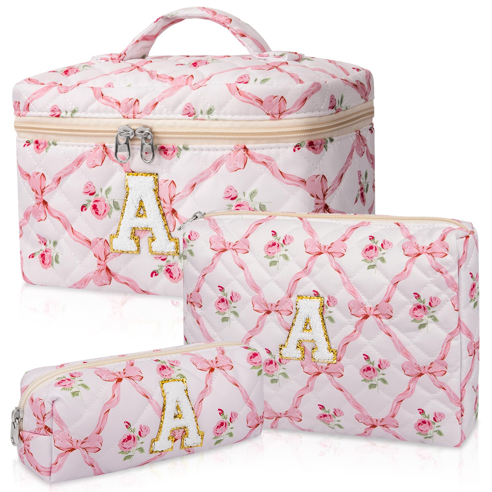 Junesters makeup bag floral quilted large for stylish travel organization