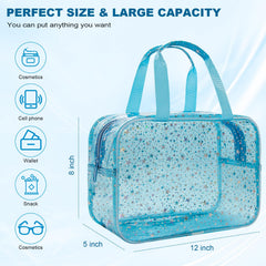 Junesters star-patterned clear bag highlighting zipper opening for quick access to cosmetics.
